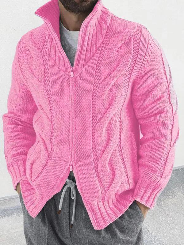 Chic Men's Turtleneck Cable Knit Cardigan with Zipper – Perfect for Casual Spring-Summer Outings - MENLL